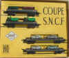 Coffret "Coupe SNCF". Composé de 4 wagons à bogies chargés.